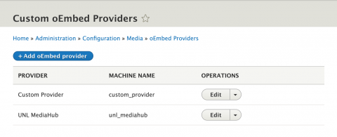 Custom oEmbed Providers listing page