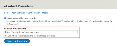Config page screenshot showing providers URL feature