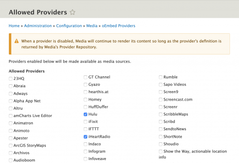 Screenshot of Allowed Providers screen